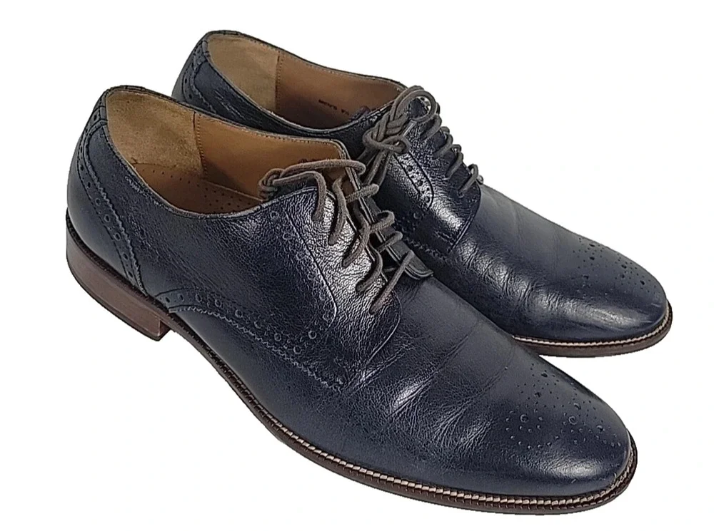 Cole Haan Williams Medallion II Oxford Blazer Blue Leather Men's Size 10